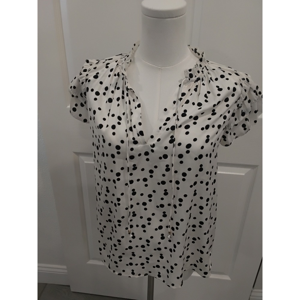 Philosophy Republic Clothing Polka Dot Ruffle Sleeve Blouse White Black Small